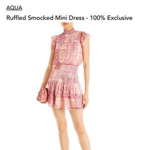 NWT Aqua ruffled smocked mini dress. Multi color - pink, purple, white, gold.